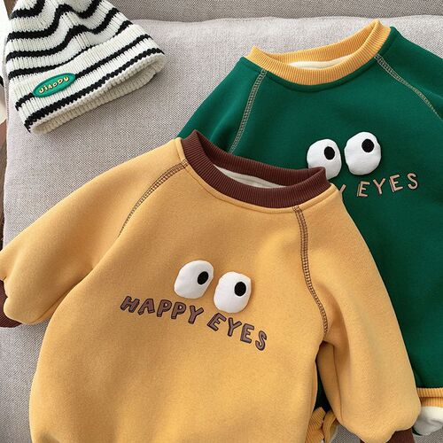 Baby velvet jumpsuit autumn and winter  new male and female baby Korean version contrasting color warm romper 0027A011