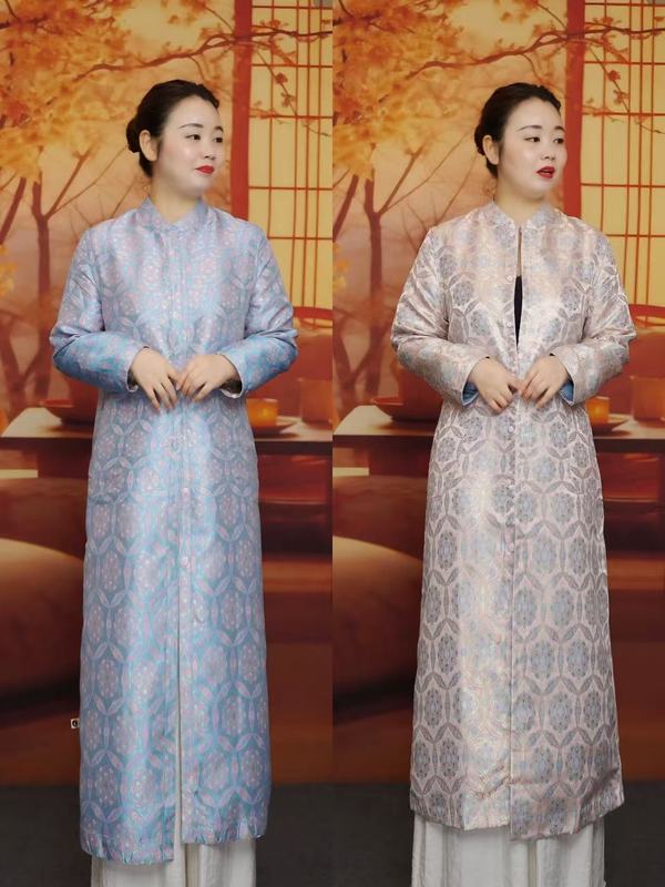 异色罗双面双穿新中式国风宋锦织锦提花外套轻奢中长款风衣春秋|undefined