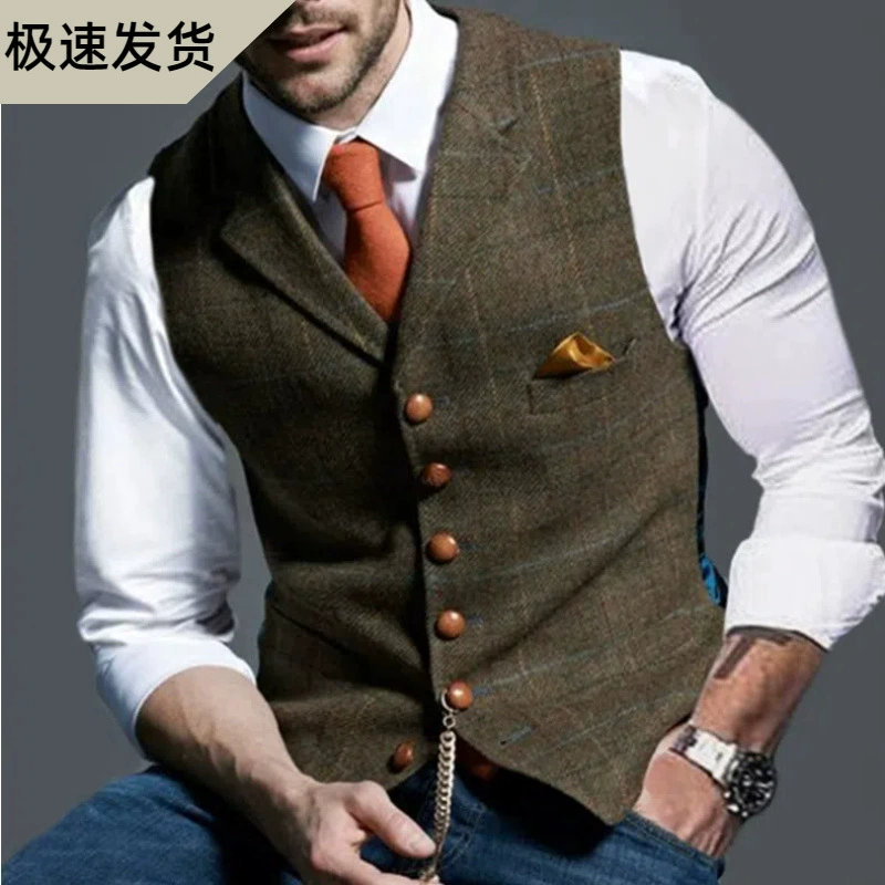 Мужской жилет в клетку, весна-осень 2024, европейский и американский стиль, повседневный, приталенный, универсальный, для трансграничной торговли на Amazon.