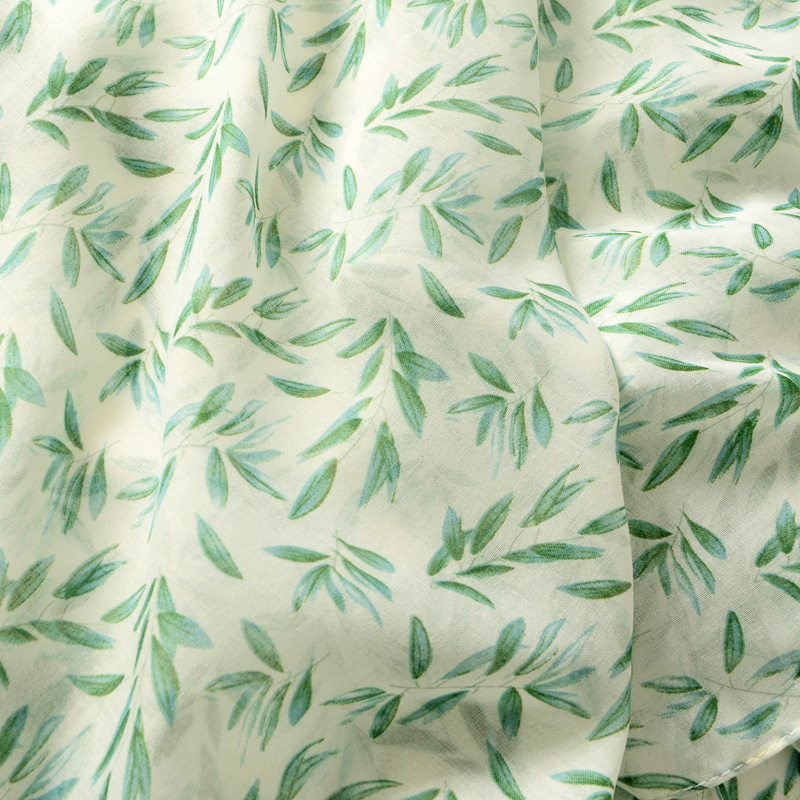 Primavera y verano hojas verdes frescas elegante algodón y lino sensación bufanda viajes al aire libre decorativo chal largo borla bufanda