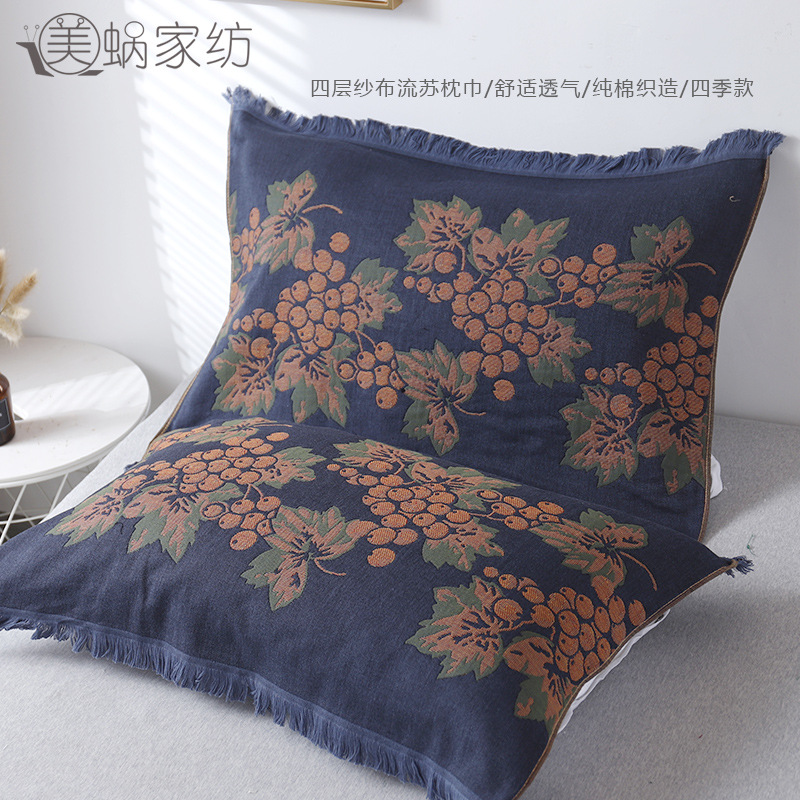 Pillow towel pure cotton one pack tassel high-end European cotton household single thickened gauze pure cotton pillow towel cover