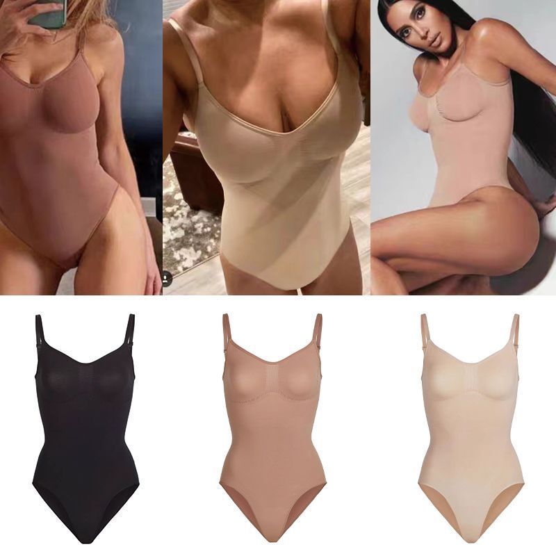 Skims Similar Style Kardashian Shapewear Bodysuit with Straps for Body Shaping, Tummy Control, and Waist Cinching
