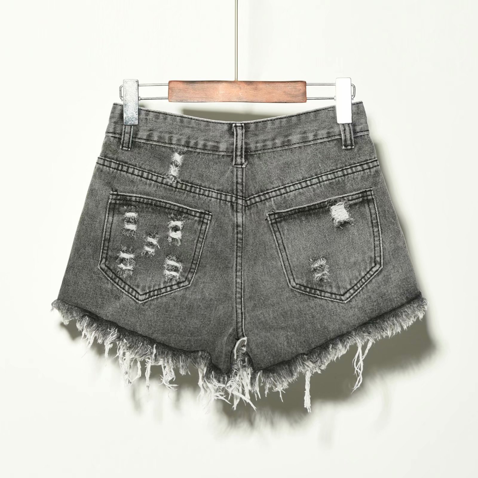 High Waist Loose Fit Denim Shorts Style Summer Wear For Women Large Size Hole Detail Slimming Effect Raw Edge Wide Leg A-Line Hot Pants_ecoleips.com