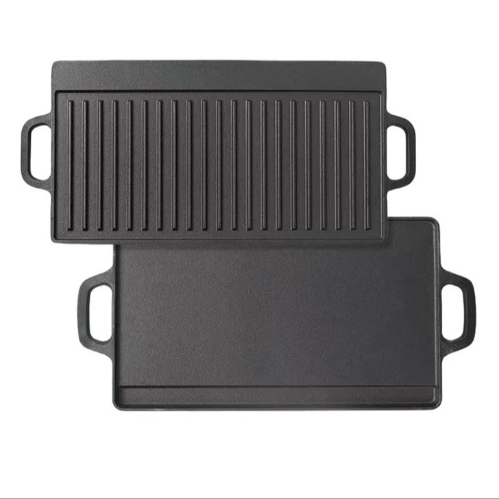 Ferro fundido al aire libre parrilla de carne freidora 202 rayas rectangulares placa de hierro de doble cara parrilla de doble oreja placa de parrilla