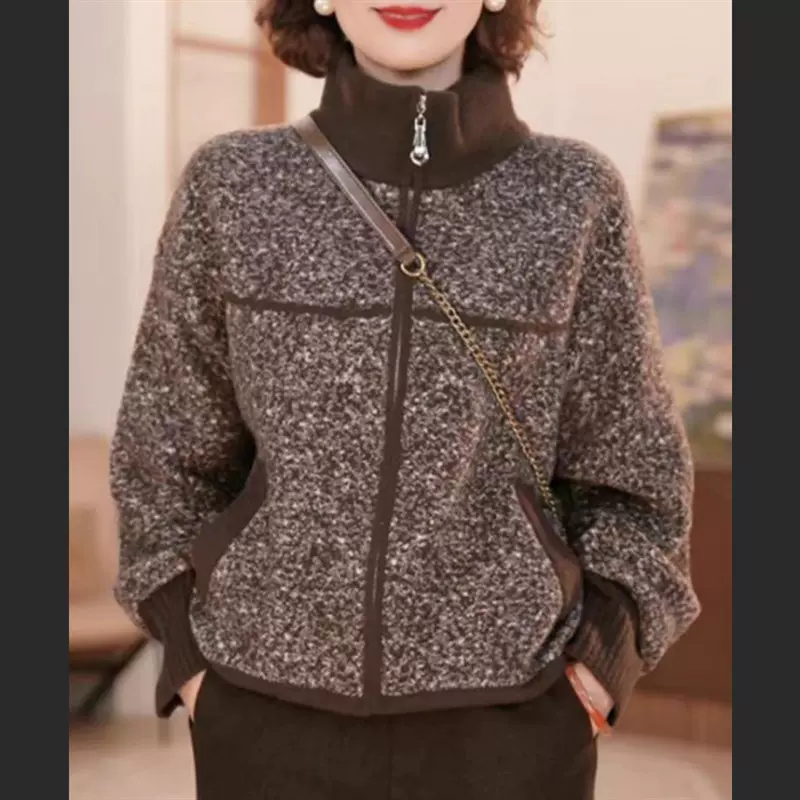年轻妈妈秋冬装时尚外套2025新款洋气质中老年女装针织夹克上衣服