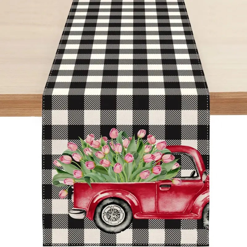 Camino de mesa de lino para el Día de San Valentín, mantel para mesa de comedor, sala de estar, interior y exterior, estilo nórdico, para mesa de café.