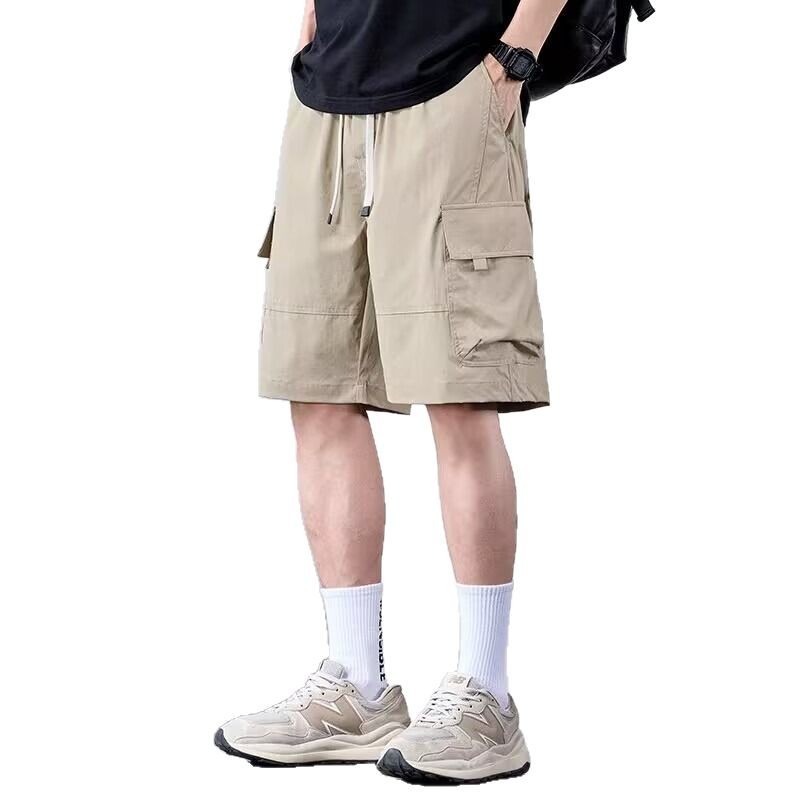 American Style Ice Silk Tooling Shorts Men's 2025 Summer New Fashionable Loose Straight Pants Casual Five-point Pants