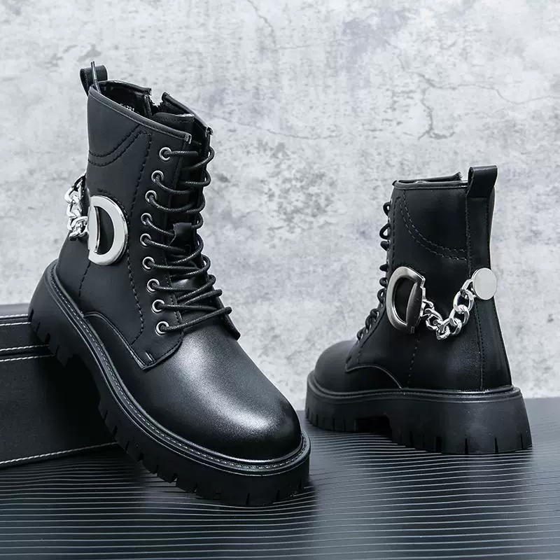 Мужские ботинки martin, высокие кожаные ботинки в британском стиле, модные универсальные осенние ботильоны средней высоты, персонализированные рабочие ботинки на толстой подошве, увеличивающие рост