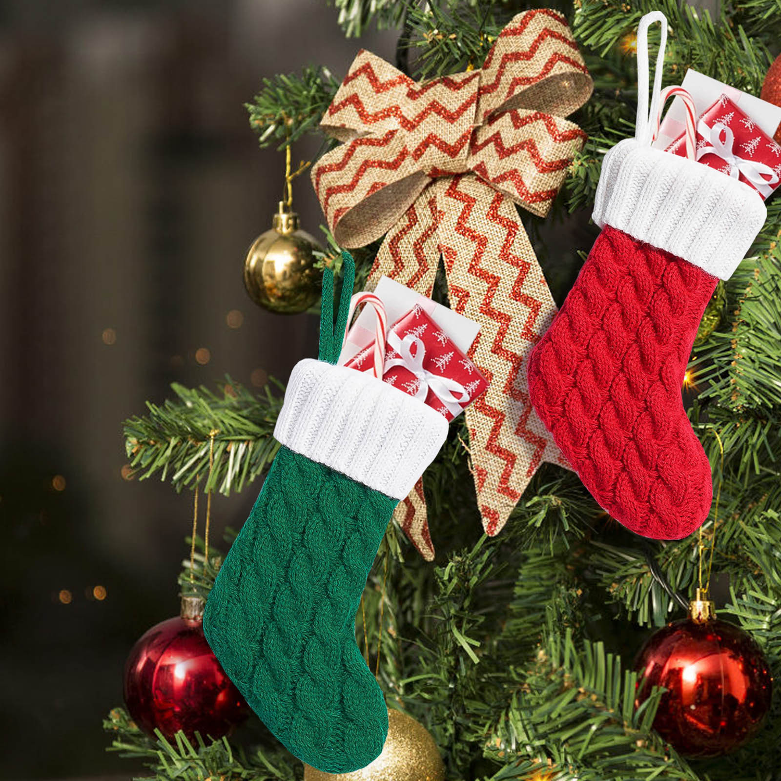 Navidad transfronteriza de punto pequeño calcetines de Navidad rojo y verde encantador regalo calcetines cuchillo y tenedor cubierta de decoración de árbol de Navidad bolsas de dulces