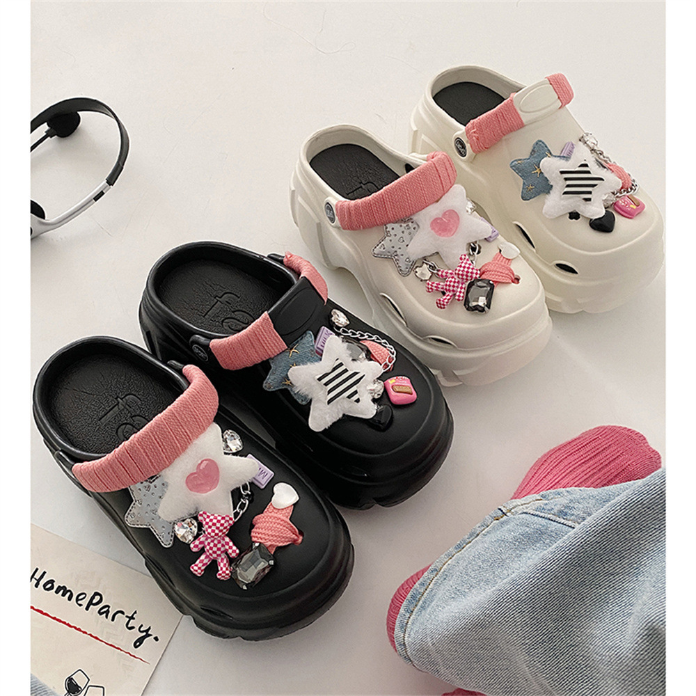 Non-slip Cute Height-enhancing Thick-soled Hole Shoes For Women Summer Outdoor Versatile White Closed-toe Sandals