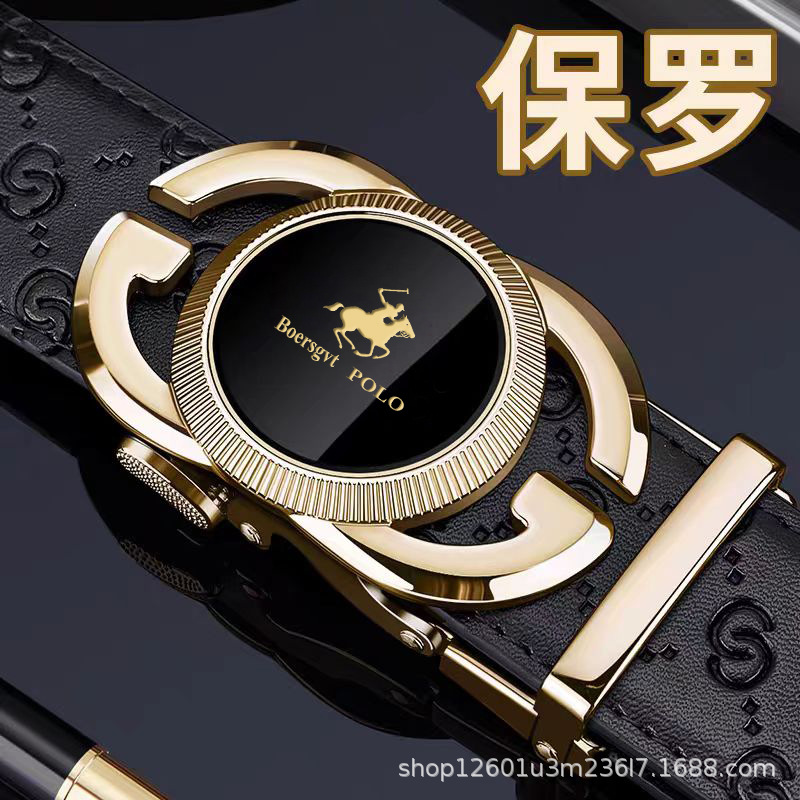 Paolo Men's Genuine Leather Belt Automatic Buckle Waistband Premium Business Style Top-layer Cowhide Trousers Belt for Young Men