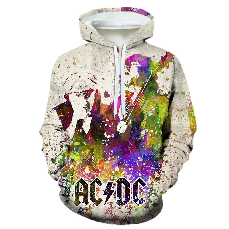 Cross-border AliExpress Amazon ACDC Rock Band 3D Digital Print Men's Hooded Sweatshirt