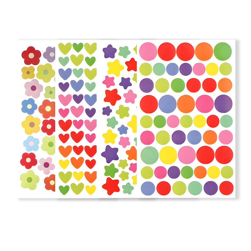 Spot lindo y multiforma jardín de infantes recompensa amor estrella de cinco puntas pegatinas de etiqueta redonda de color de la cuenta de bricolaje