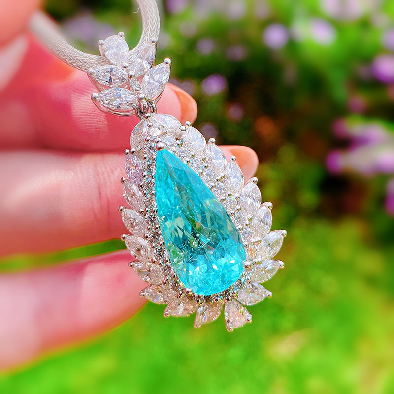 Fashion Water Droplets Copper Pendant Necklace Inlay Artificial Gemstones Copper Necklaces