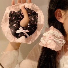 甜酷粉甜~蝴蝶結粉色蕾絲大腸發圈女高級感韓系大號發繩頭飾髮飾