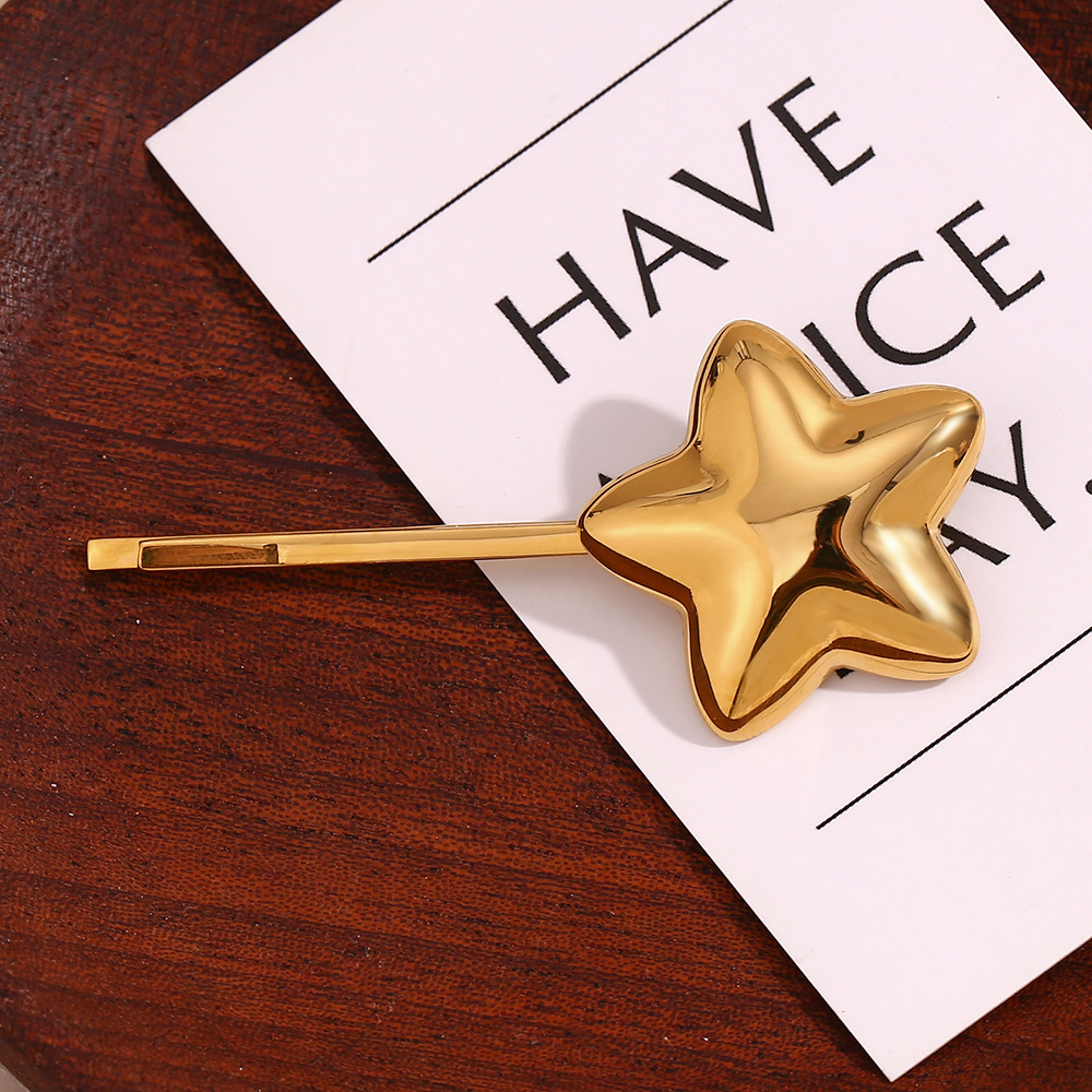 Moda unisex temperamento nicchia scoppio decorato con acciaio inossidabile placcato oro stella a cinque punte tridimensionale forcina donna_voghion.com