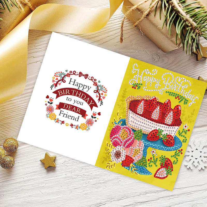 Nueva tarjeta de felicitación de pintura de diamantes bricolaje regalo de cumpleaños creativo conjunto de deseos dibujos animados material hecho a mano pegatinas en stock