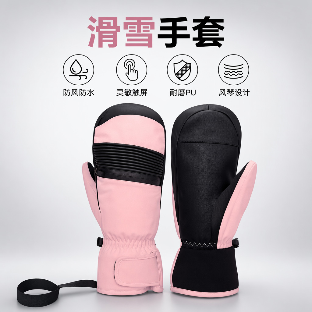 Cross-border ski gloves, unisex, waterproof, cold-proof, warm, touchscreen compatible, snowboard winter fleece-lined gloves.