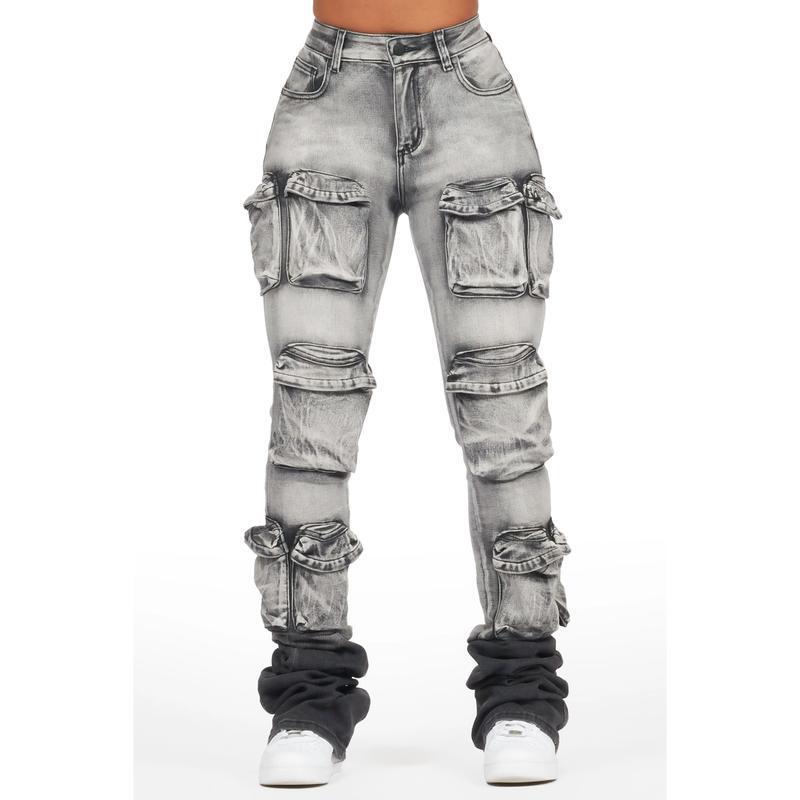 D390 Dropshipping Aliexpress Amazon Cross-Border New Gray Washed Super Stacked Jeans Men's Denim