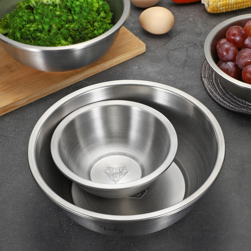 Food Grade 304 Stainless Steel Basin Thickened and Deepened Spice Tank Egg-Beating Basin and Face Basin Vegetable Basin Soup Basin Kitchen Basin