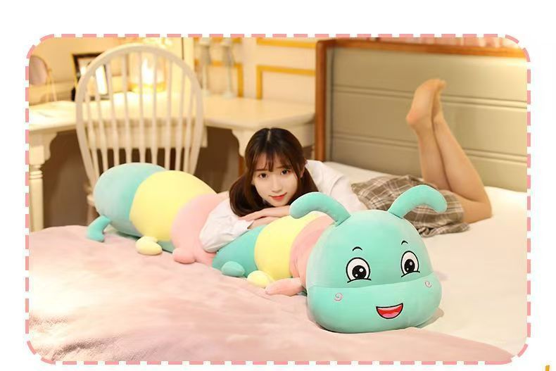 Cute Caterpillar Plush Toy Pillow Doll Stuffed Animal for Girls to Sleep on Bed with Legs Folded Long Pillow