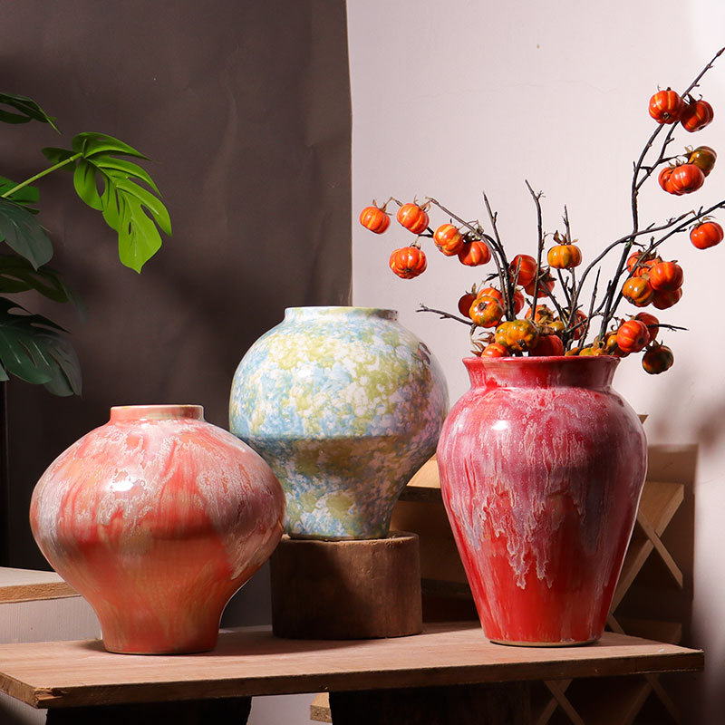 Simple Ceramic Vase Flower Arrangement Light Luxury High-End Oil Painting Style Entrance Living Room Tv Cabinet Creative Retro Ornaments