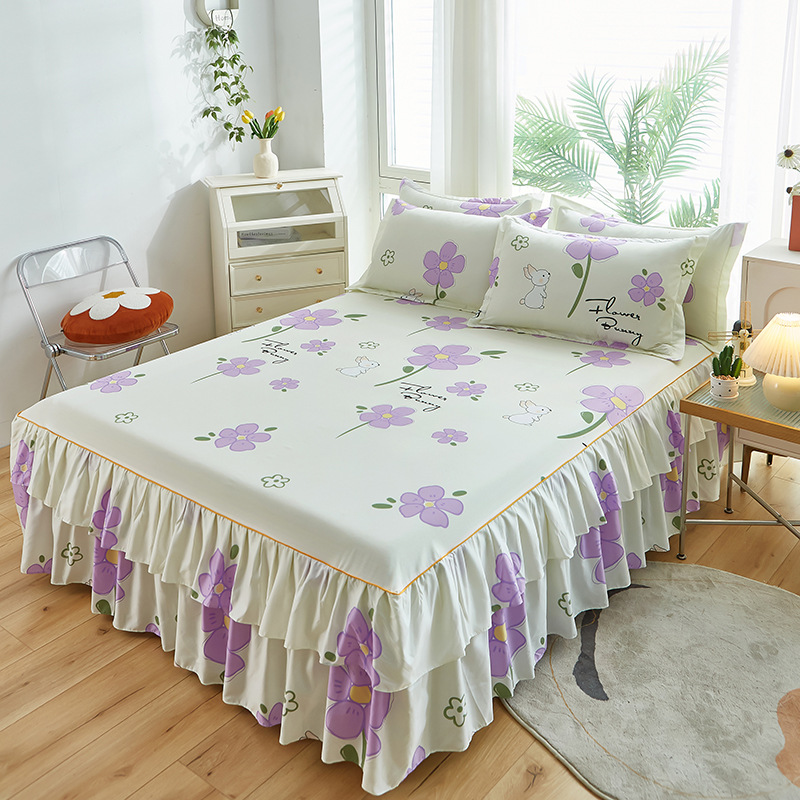 Máscara de cama Simmons transfronteriza, algodón de aloe vera, falda de cama de encaje bilateral de una sola pieza, cubierta de cama de princesa coreana, fábrica al por mayor