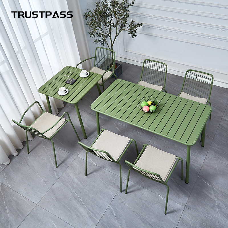 Outdoor Tables and Chairs Milk Tea Shop Cafe Casual Tables and Chairs Combination Snacks Dessert Shop Outside Iron Dining Table Backrest Chair