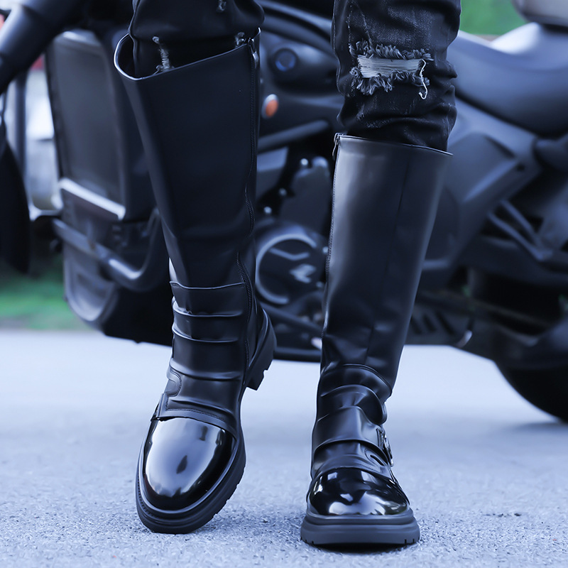 New High-Top Men's Boots Trendy British Style Men's Martin Boots Thick-Soled Korean Version Work Boots Motorcycle Leather Boots