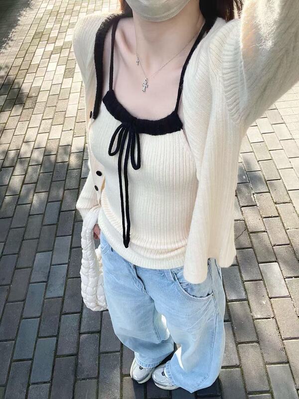 法式小香风毛衣开衫吊带女秋季穿搭慵懒高级感软糯针织衫两件套新|undefined