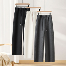加厚羊绒毛呢弯刀裤女冬季2025新款抽绳松紧腰显瘦百搭香蕉直筒裤