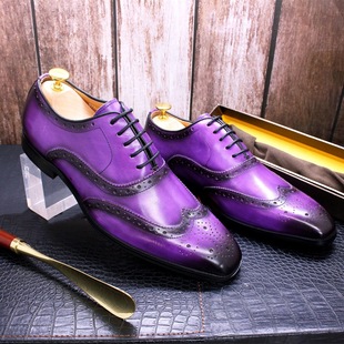 British Style Brogue Genuine Leather Men's Shoes Men's Oxford Shoes Business Casual Leather Shoes Men's Tiktok Breathable and Wear-Resistant