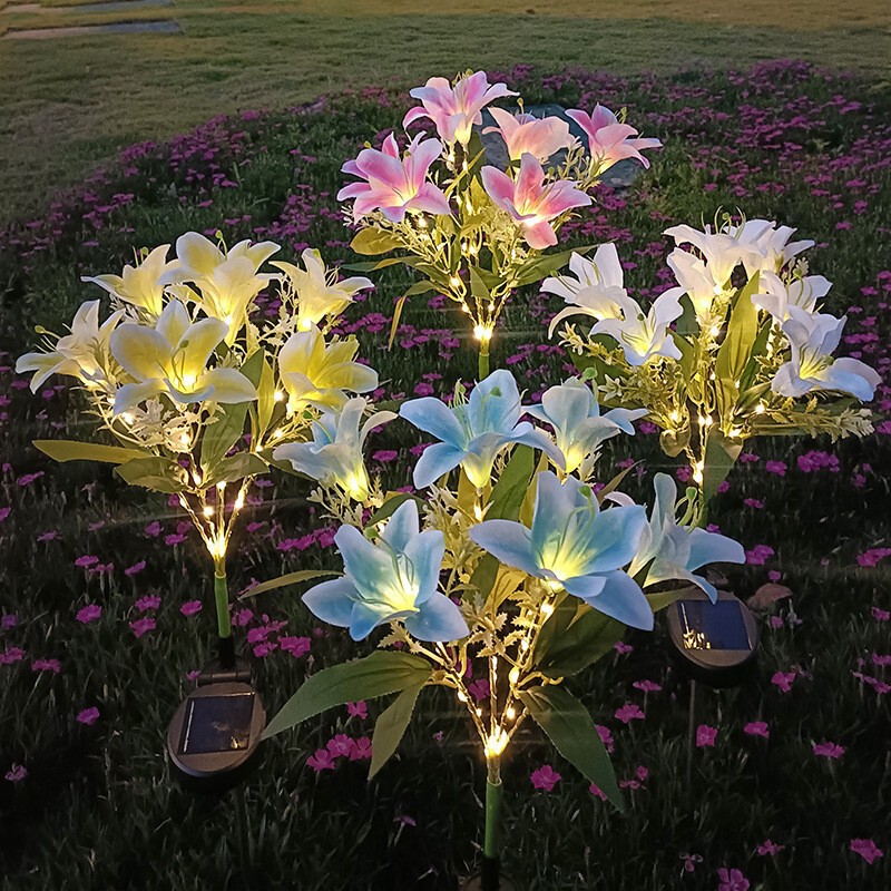 Solar 7 head lily lawn lamp led garden lamp wedding ornamental flower outdoor artificial flower floor lamp