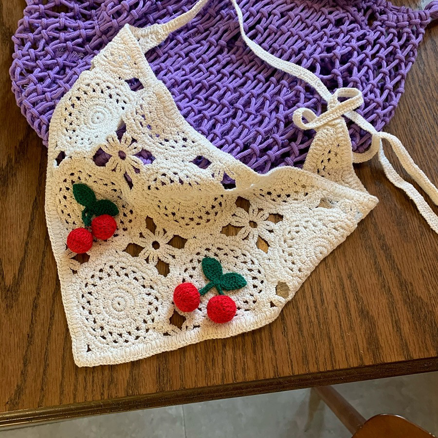 Primavera y otoño viajes ins dulce estilo lindo hecho a mano banda pelo de las mujeres accesorios para el pelo punto ganchillo pañuelo verano triángulo bufanda