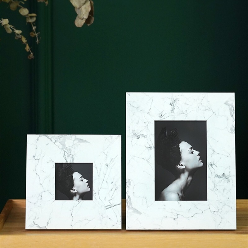 Nordic ins Style Natural Gray White Marble Photo Frame Study Living Room Model Room Home Soft Decorations Ornaments
