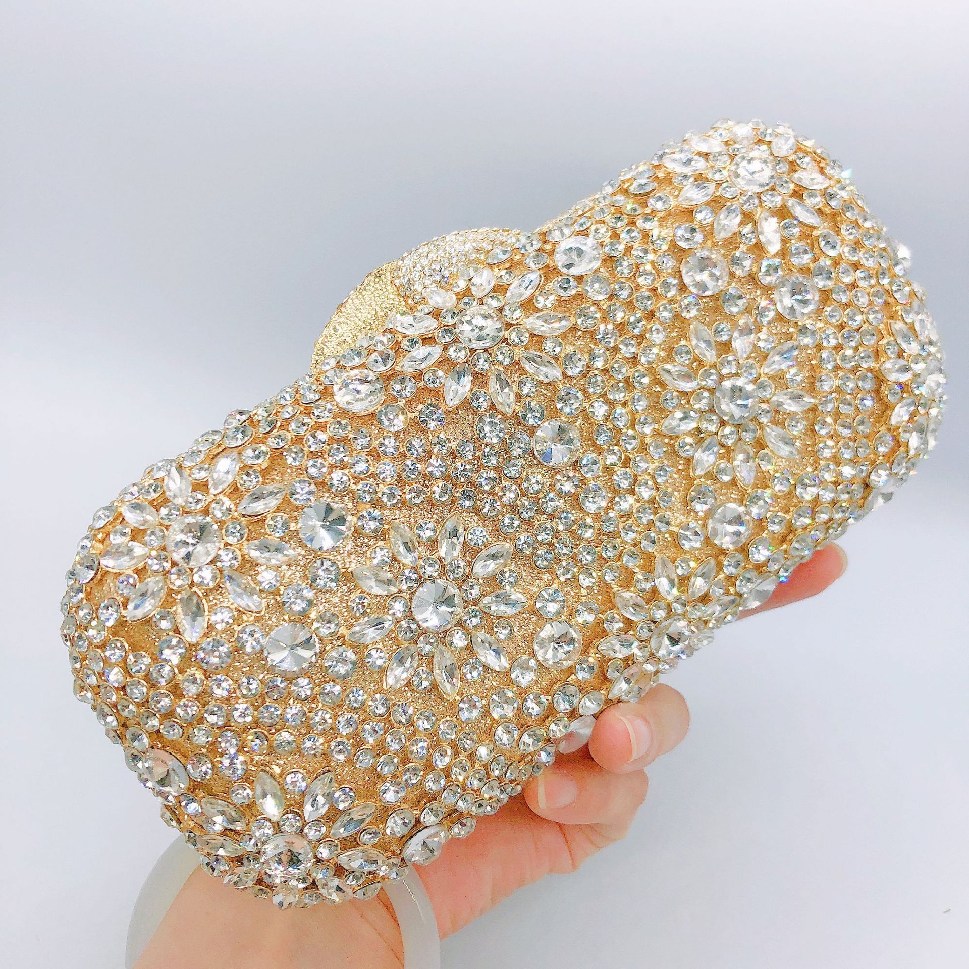Ví cầm tay dạ hội đính đá cao cấp kiểu Âu Mỹ, túi cứng đựng đồ nữ — Màu vàng, Màu trắng, Màu vàng kim, Cá tính đặt làm chi tiết 10