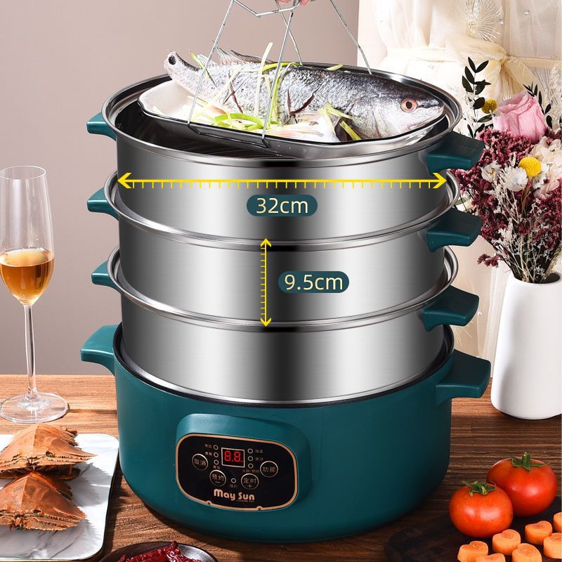 电蒸锅自动断电三层大容量电蒸锅蒸包蒸菜蒸煮锅家用多功能电热锅