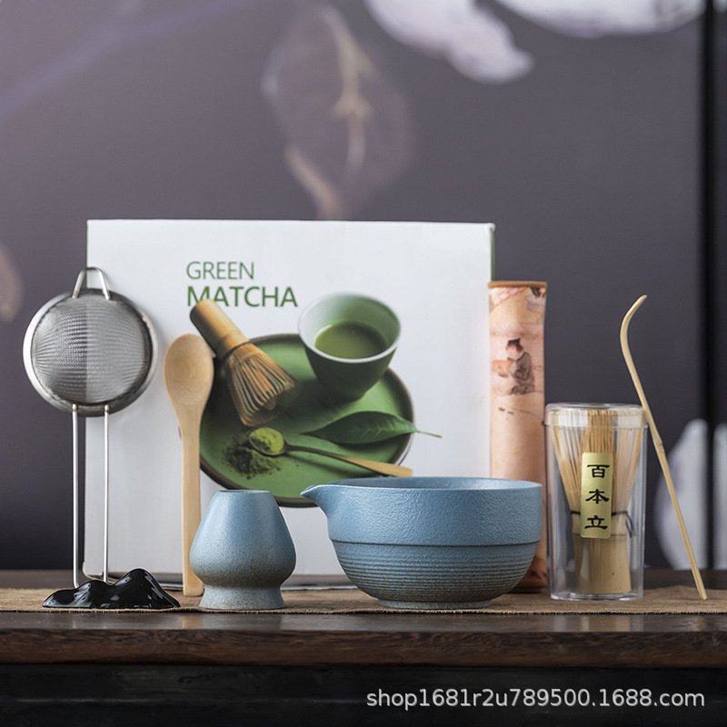 Japanese-Style Matcha Bowl Set with Tea Whisk and Matcha Brush Tools, Japanese White Bamboo, Exclusive for Japan