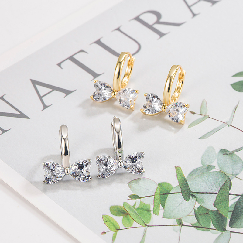 Sweet Zircon Bow Earrings for Women 2023 New Niche Design High-End Earrings Elegant Simple Earrings