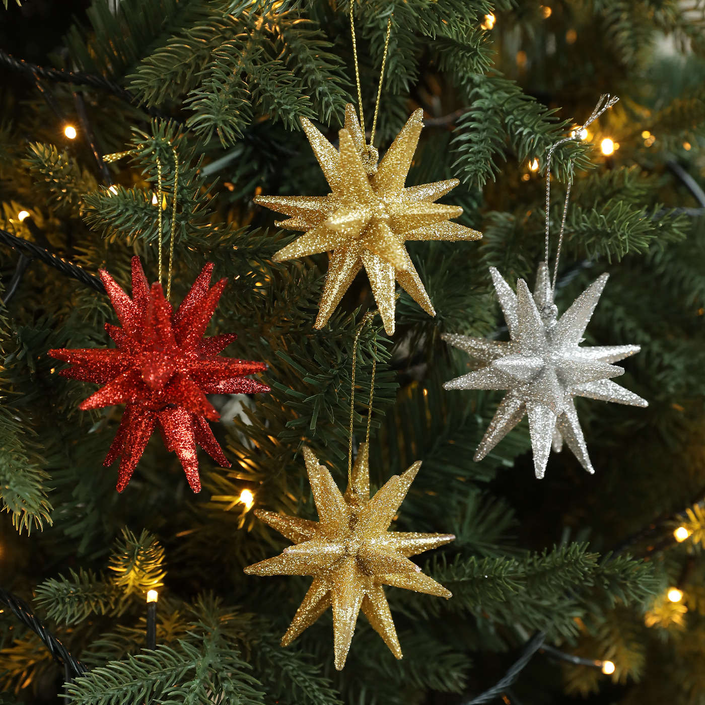 Nuevos colgantes creativos de Navidad transfronterizos polvo de oro explosivo estrella tridimensional árbol de Navidad decoración diseño de colgante