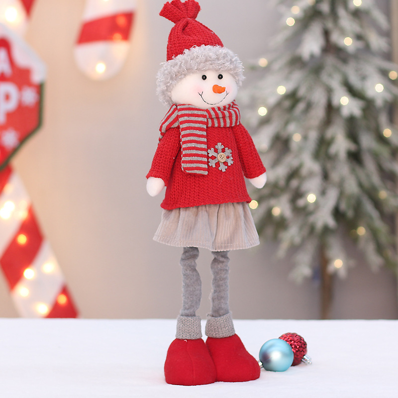 クリスマスの新しい赤いニットの布芸の座り方と伸縮できる老人の雪だるまのヘラジカの公仔の布景の装飾の置物|undefined