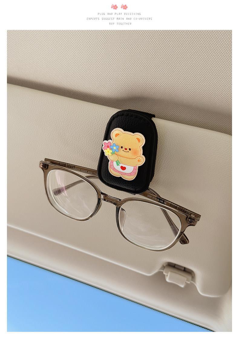 Cute Kt Cat Car Glasses Holder, Car Sun Visor Multifunctional Sunglasses Holder, Sunglasses Card and Receipt Holder
