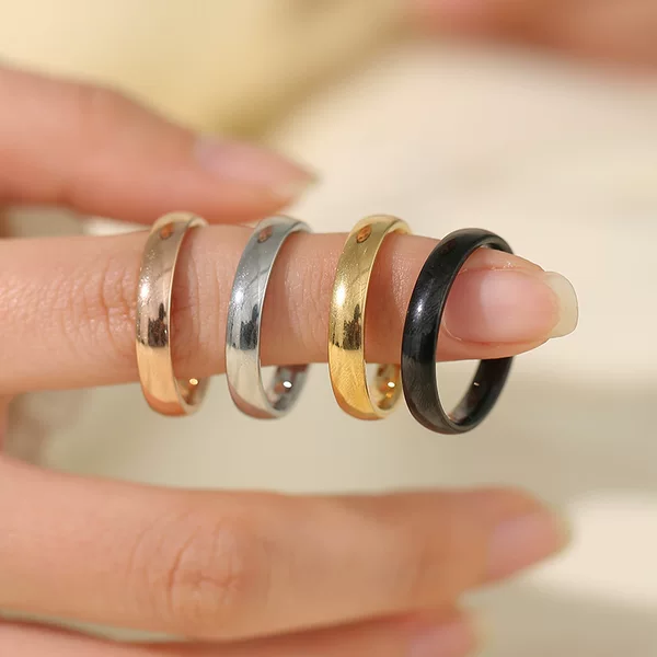 4mm Stainless Steel Ring with Inner and Outer Spherical Surfaces, Korean Style Fashion Plain Ring, Non-Fading Titanium Steel Ring, Niche Design Hand Accessory