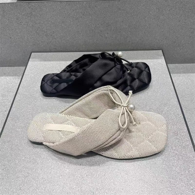Small CK same style 2025 summer new women's shoes 70360167 bowknot sandals pearl flat casual flip-flops