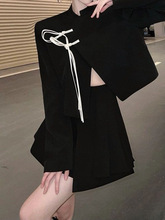 新中式套装裙女春秋国风流苏盘扣短款西装外套不规则百褶裙两件套