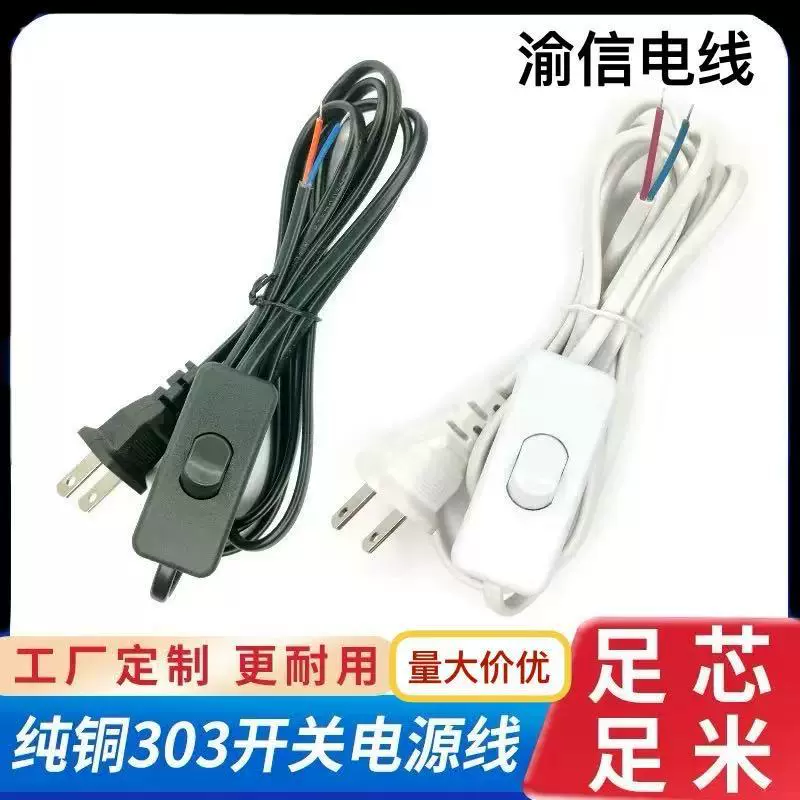 欧规两插台灯开关线扁插303开关电源线两芯家用带插头线日规