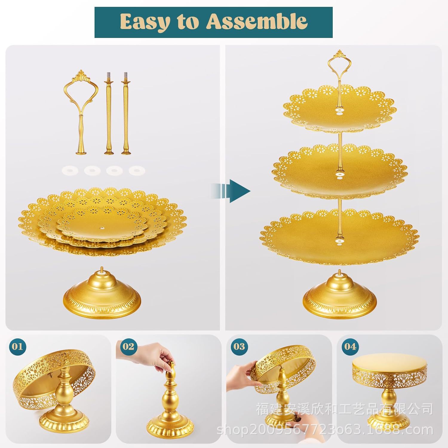 Estante de pastel de oro transfronterizo props de boda de lujo ligero paneles de pastel de hierro forjado paneles de bocadillos europeos mesa de postres bandeja de pies altos