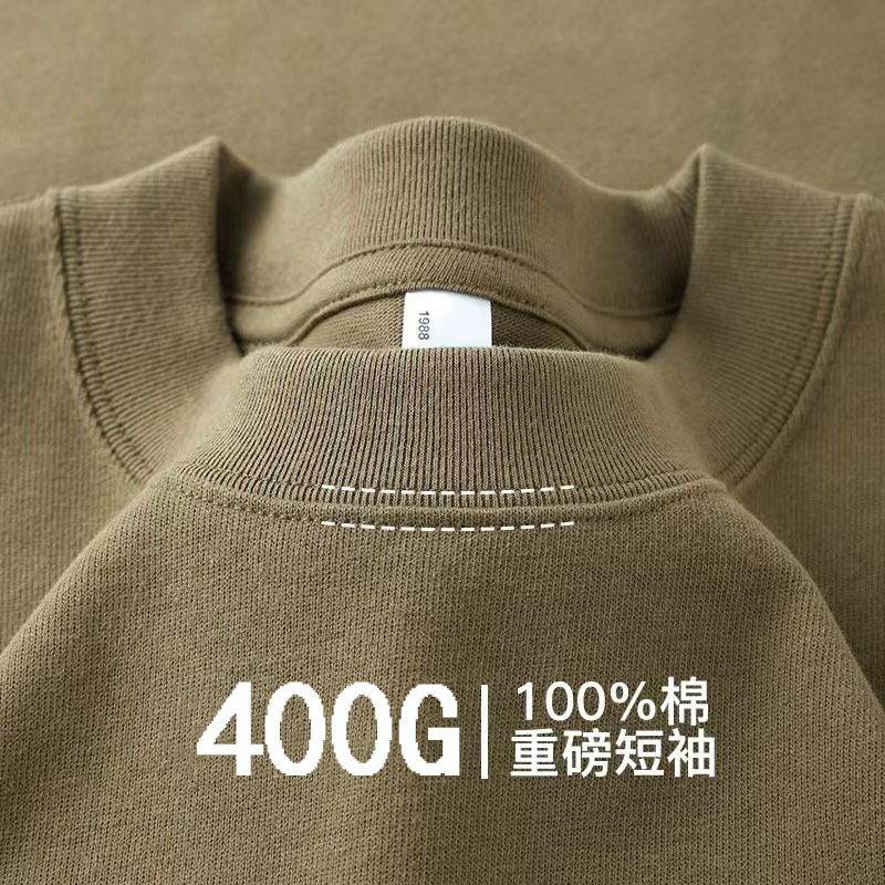 400g ヘビーウェイト Tシャツ スモールネックライン ハイウェイト コーマコットン オーバーサイズ 無地 ピュアコットン 半袖 男女兼用|undefined