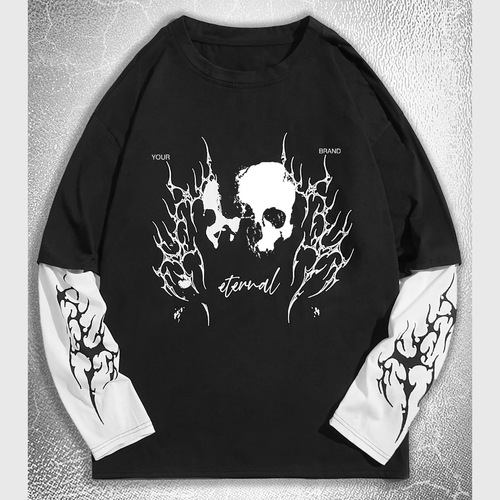 Dark Print Hoodie Sweatshirt for Autumn, American Street Style, Loose Fit, Long-Sleeved and Short-Sleeved, Couple's Top