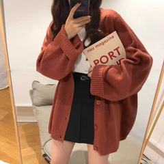 日本香港スタイルセーター早春プルオーバー女性の韓国スタイルルーズアウターウェア多用途怠惰な香港スタイルレトロカーディガンジャケット